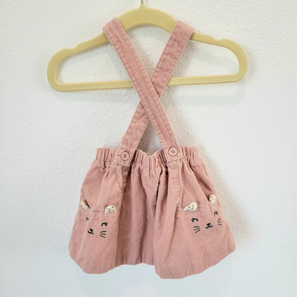 Carter’s Baby Girl Pink Corduroy Suspender Skirt Floral‎ Kitty 12M